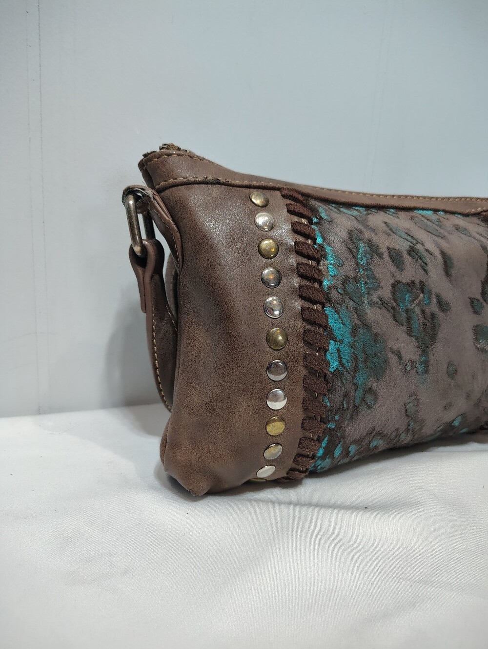 Montana West Trinity Ranch Hair on Hide Crossbody Bag Turquoise Studded Small - Picture 2 of 14